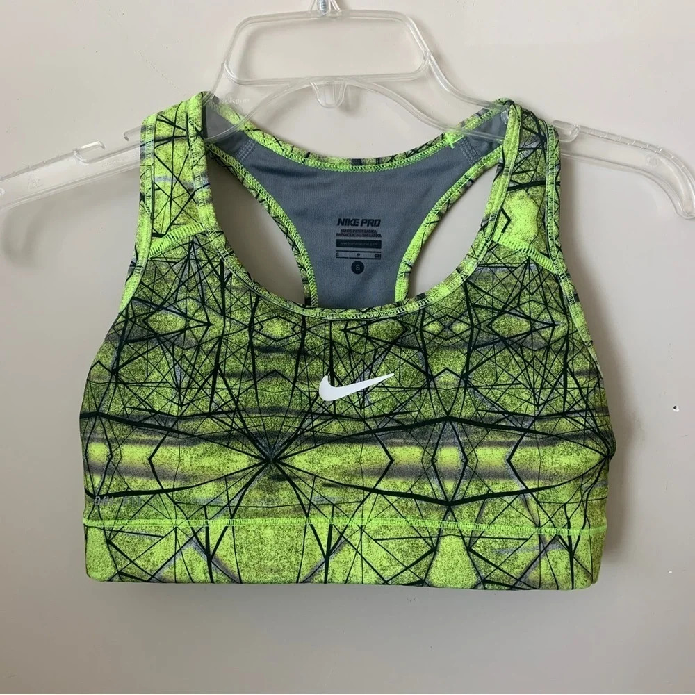 Nike Pro Neon Green Black Sports Bra Size S
